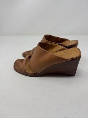 Hermes Brown Leather Wedge Slide Sandals - Women 38.5